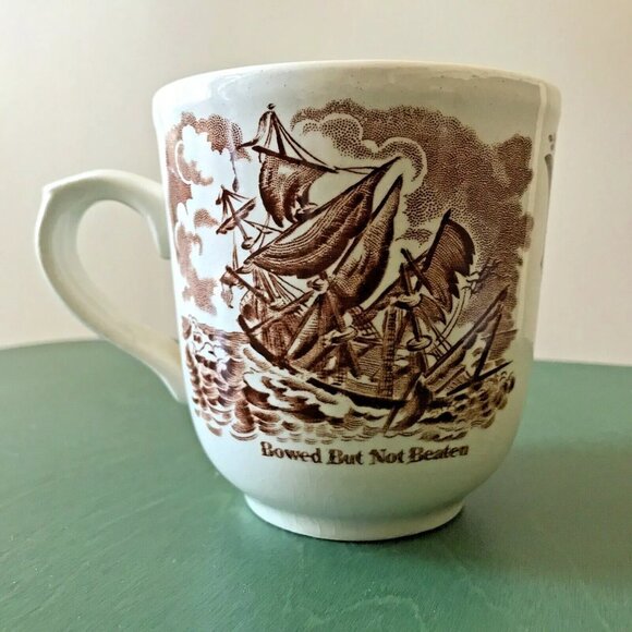 Vintage Commodore Perry's Flag Mug Cup Bowed But Not Beaten England - Picture 2 of 6